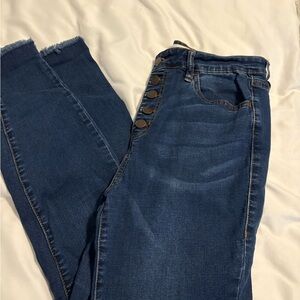 Women's Blue Jeans with Button Detail